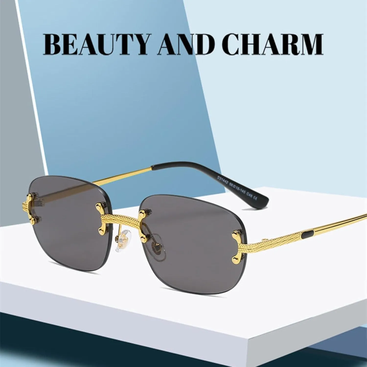 Popular Small Rectangle Sunglasses Retro Rimless Mirror Coating Shades Uv400