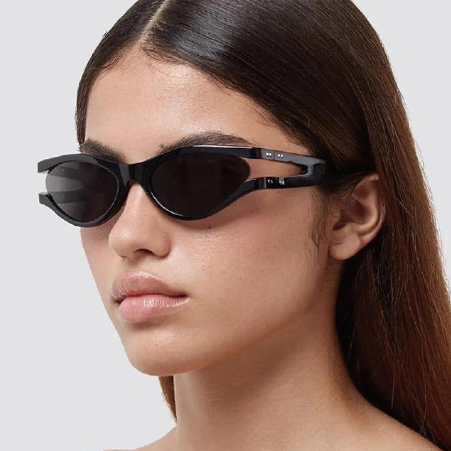 Punk Oval Cateye Sunglasses Women Men Luxury Hollow Frame Trendy Uv400