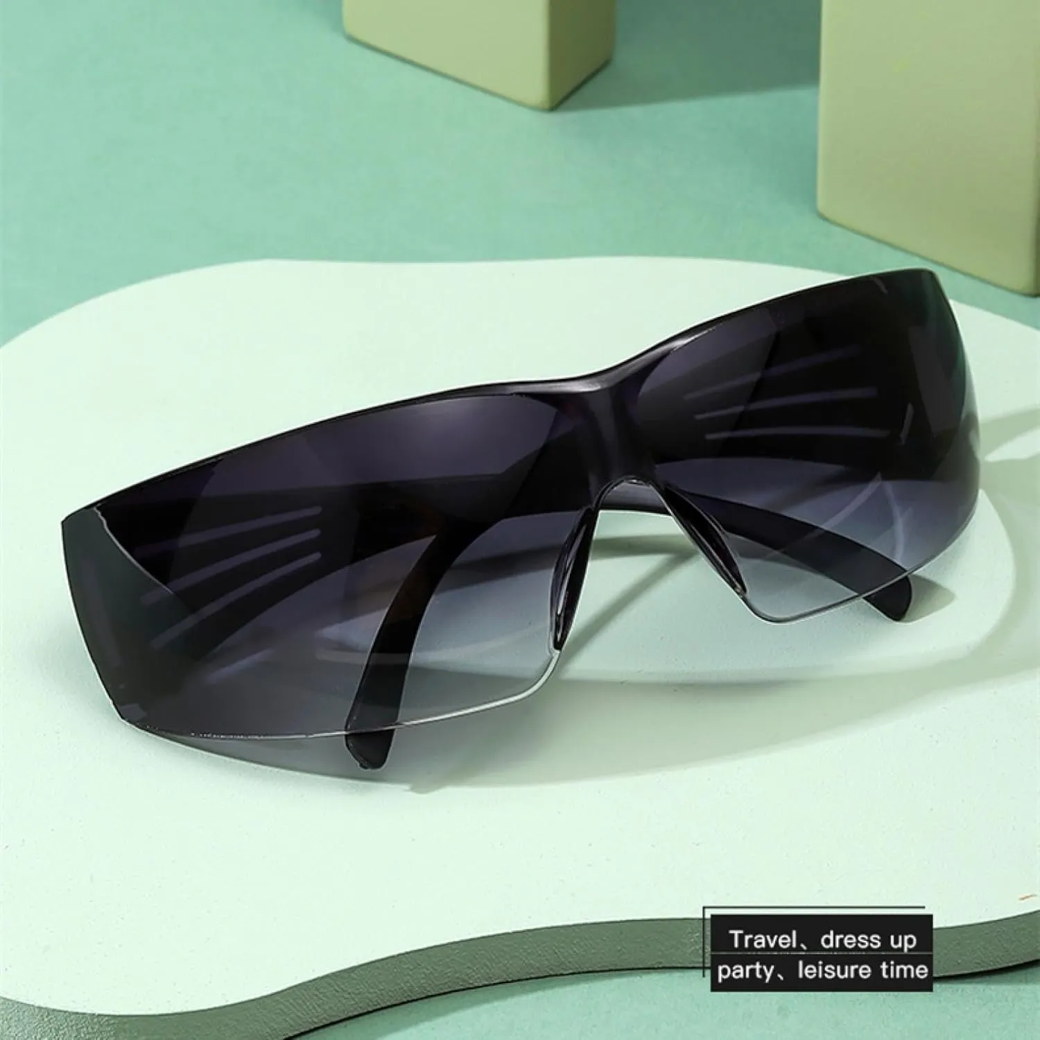 Punk Sunglasses One Piece Rimless Women Men Riding Sport Wrap Around Uv400