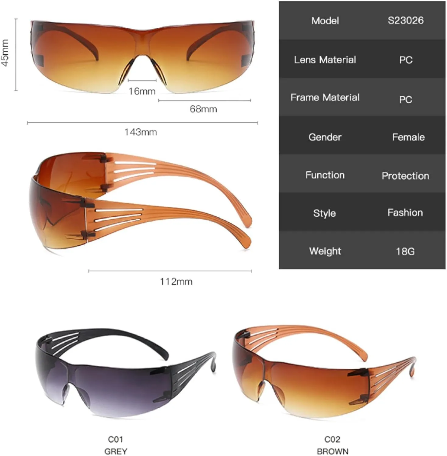 Punk Sunglasses One Piece Rimless Women Men Riding Sport Wrap Around Uv400
