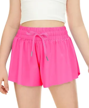 QooNoo Girls Butterfly Shorts with Pocket Flowy Athletic Shorts High Waist Preppy Running Shorts for Kids Teen