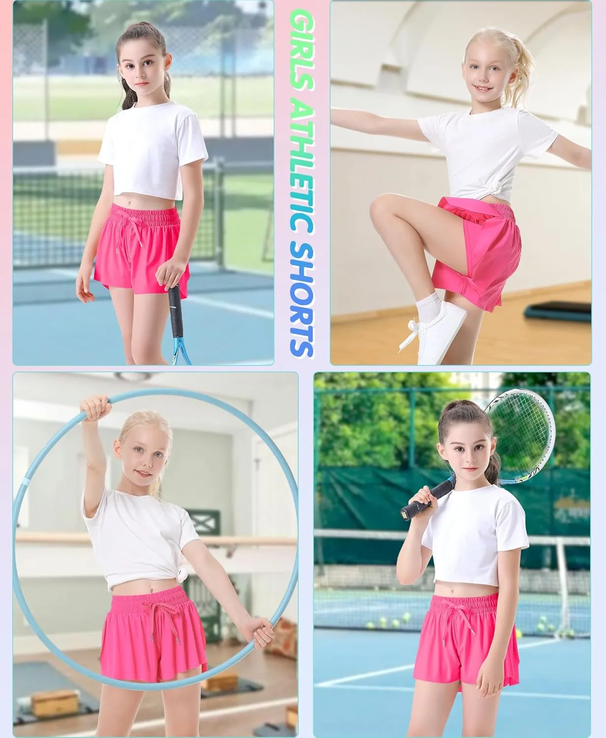 QooNoo Girls Butterfly Shorts with Pocket Flowy Athletic Shorts High Waist Preppy Running Shorts for Kids Teen
