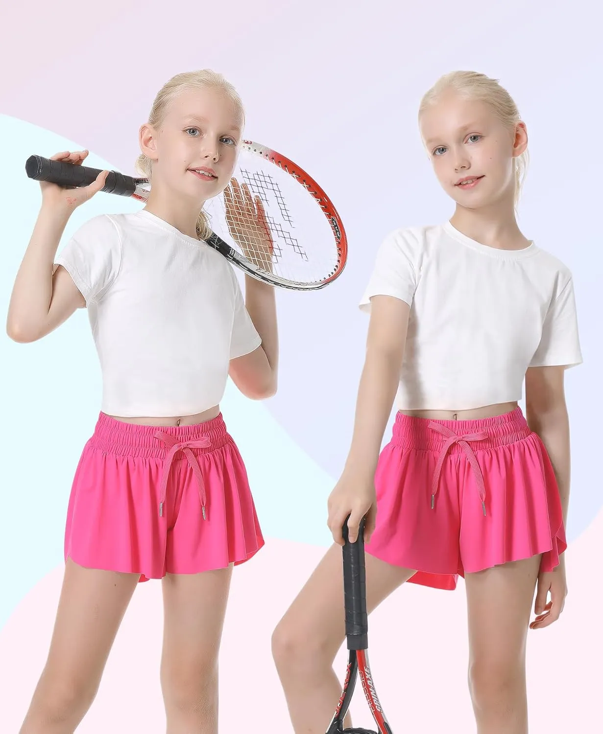 QooNoo Girls Butterfly Shorts with Pocket Flowy Athletic Shorts High Waist Preppy Running Shorts for Kids Teen