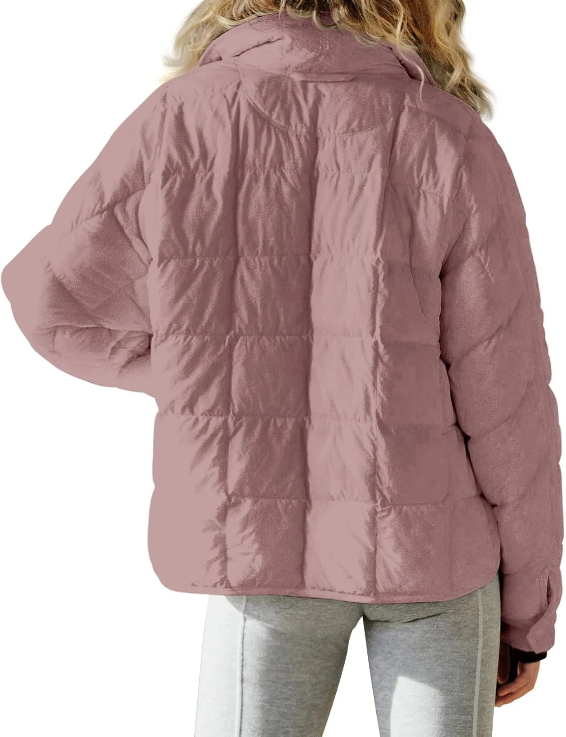 Quilted Jackets for Women Lightweight Puffer Jackets Packable Down Coat Casual Long Sleeve Tops Warm Winter Coat
