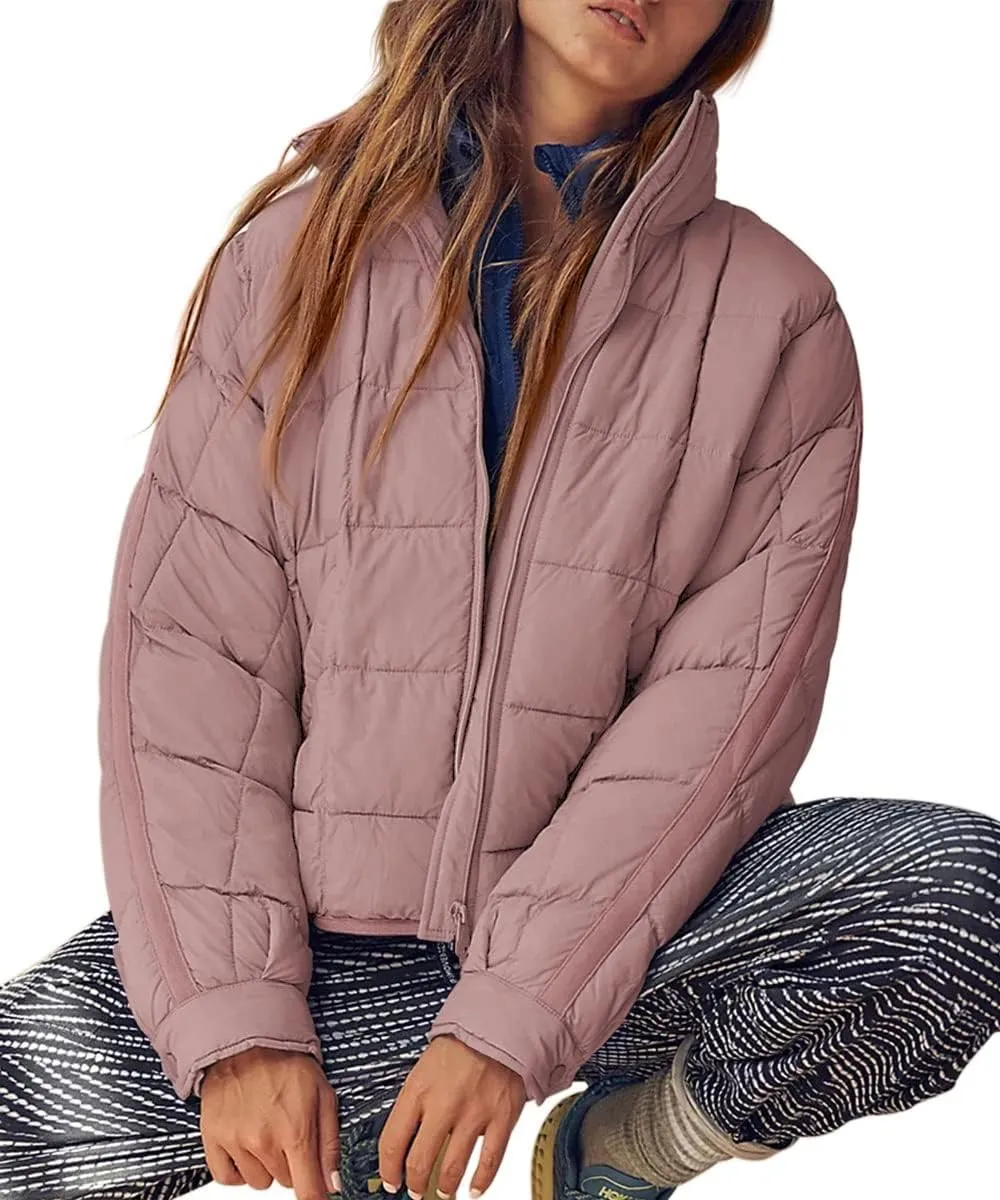 Quilted Jackets for Women Lightweight Puffer Jackets Packable Down Coat Casual Long Sleeve Tops Warm Winter Coat