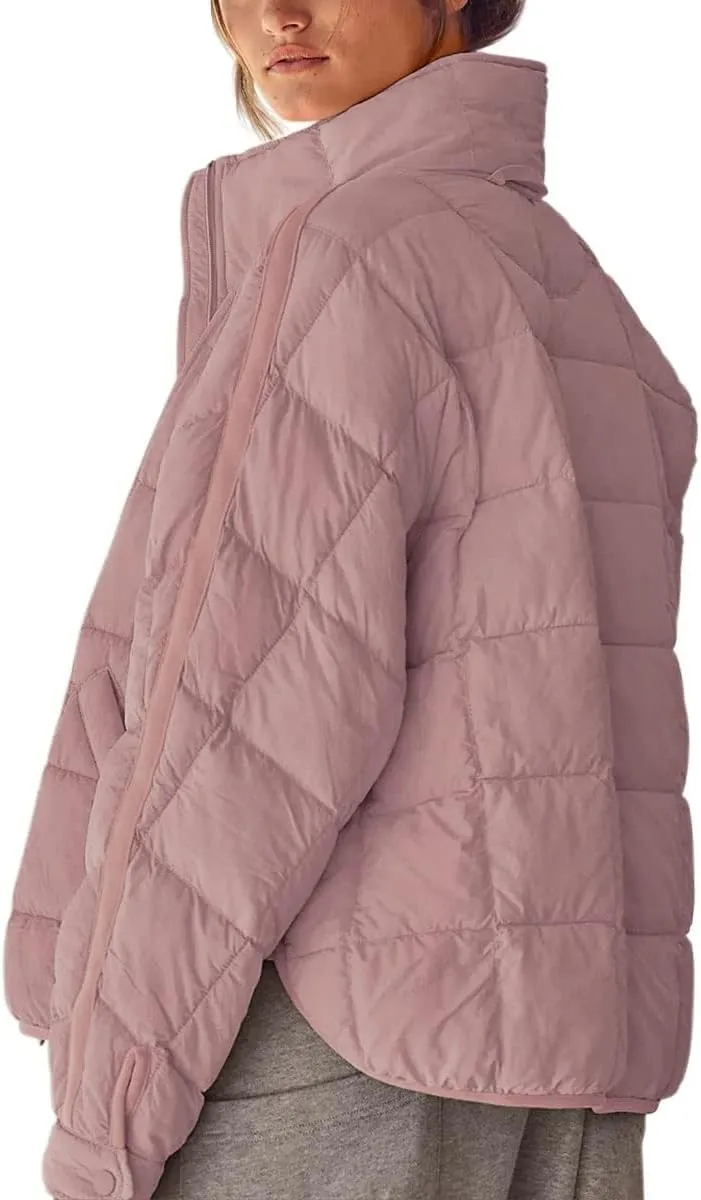 Quilted Jackets for Women Lightweight Puffer Jackets Packable Down Coat Casual Long Sleeve Tops Warm Winter Coat