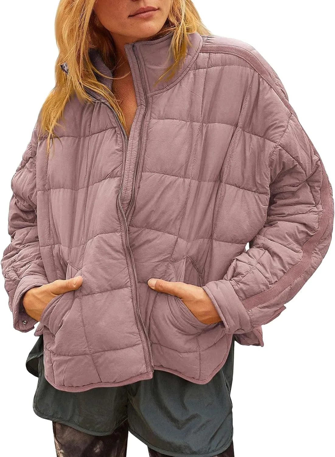 Quilted Jackets for Women Lightweight Puffer Jackets Packable Down Coat Casual Long Sleeve Tops Warm Winter Coat