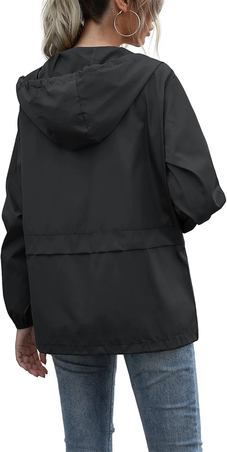 Rain Coats for Women Waterproof Raincoat Lightweight Rain Jacket Hooded Windbreaker with Pockets for Outdoor