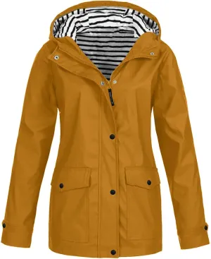 Rain Jacket for Women Waterproof Lightweight Coat Long Hooded Raincoat Travel Light Outdoor Windbreaker Trench Coats