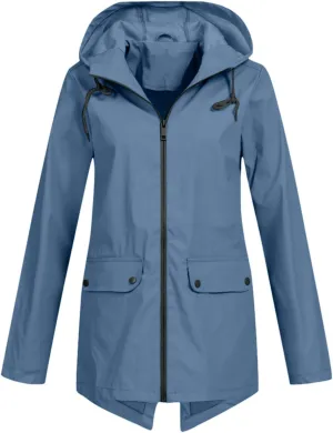 Rain Jacket Women Waterproof Lightweight Rain Hoode Coats Active Outdoor Long Sleeve Windbreaker Raincoats Travel Coat