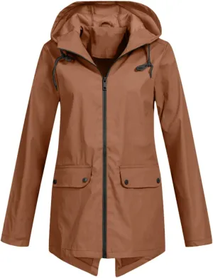 Rain Jacket Women Waterproof Lightweight Rain Hoode Coats Active Outdoor Long Sleeve Windbreaker Raincoats Travel Coat