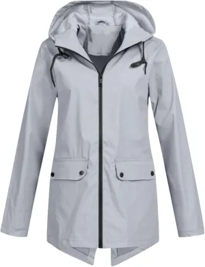 Rain Jacket Women Waterproof Lightweight Rain Hoode Coats Active Outdoor Long Sleeve Windbreaker Raincoats Travel Coat