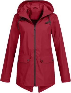 Rain Jacket Women Waterproof Lightweight Rain Hoode Coats Active Outdoor Long Sleeve Windbreaker Raincoats Travel Coat