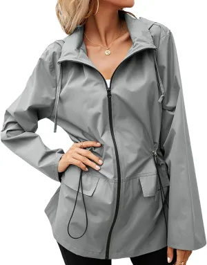 Rain Jacket Women Waterproof Raincoat Lightweight Rain Coats Hooded Windbreaker with Pocket for Outdoor Hiking Travel