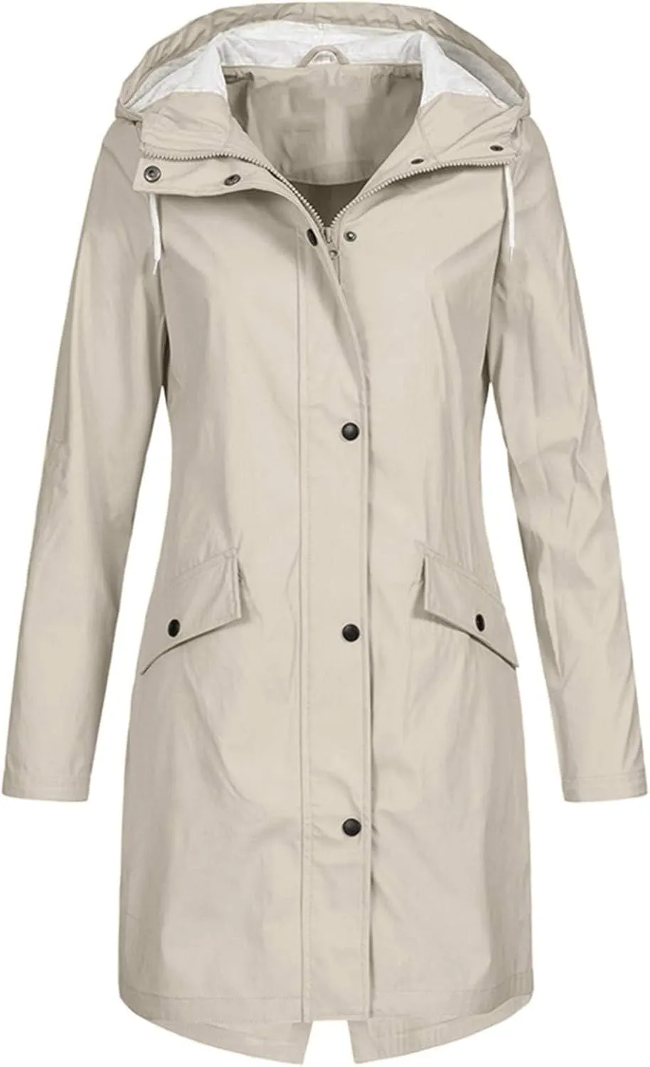 Raincoat for Women Long Sleeve Button Hooded Waterproof Raincoats Outdoor Long Active Windbreaker Jacket with Pockets