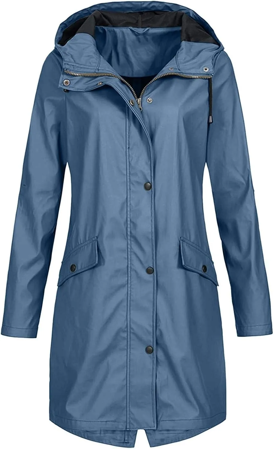 Raincoat for Women Long Sleeve Button Hooded Waterproof Raincoats Outdoor Long Active Windbreaker Jacket with Pockets