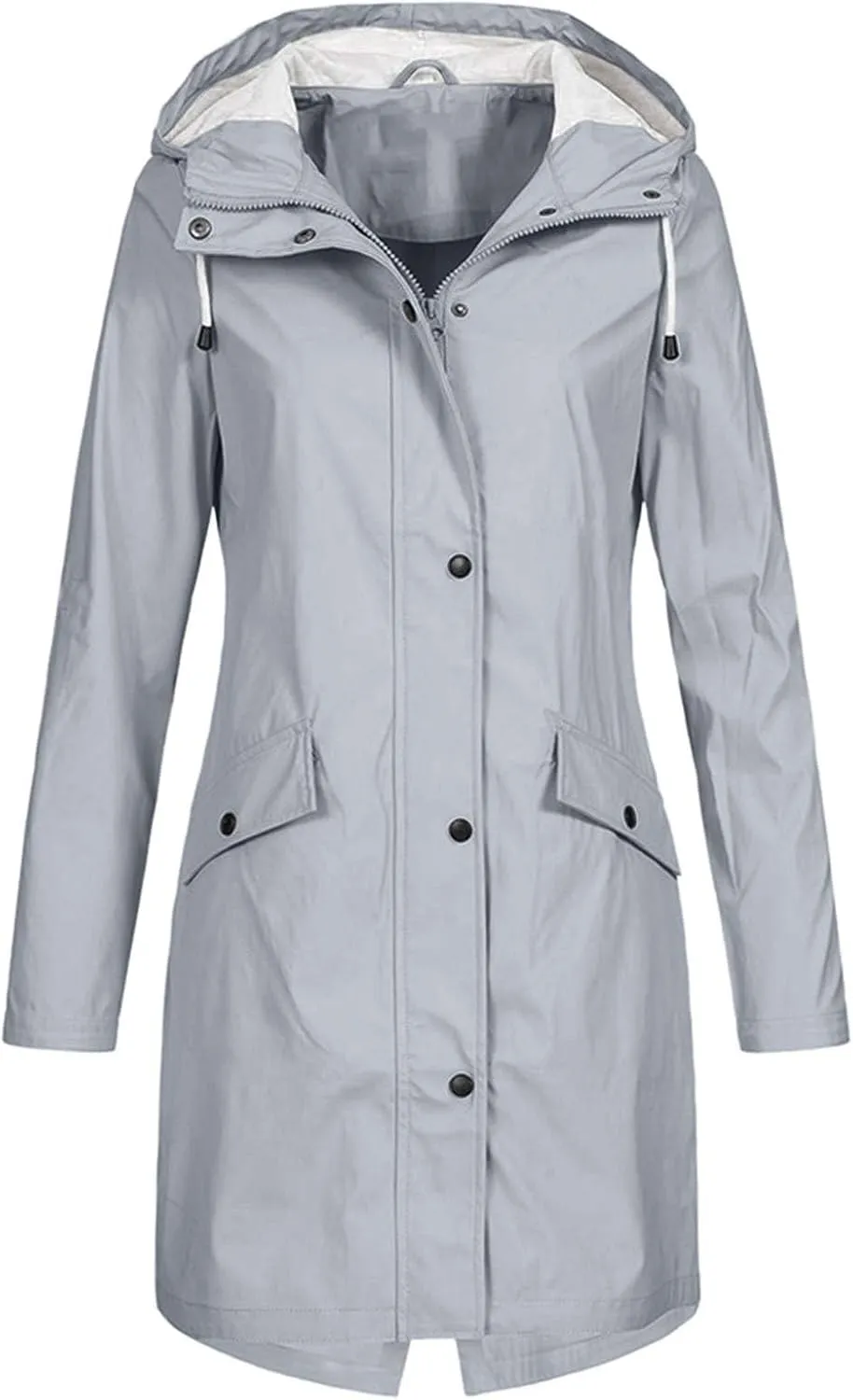 Raincoat for Women Long Sleeve Button Hooded Waterproof Raincoats Outdoor Long Active Windbreaker Jacket with Pockets