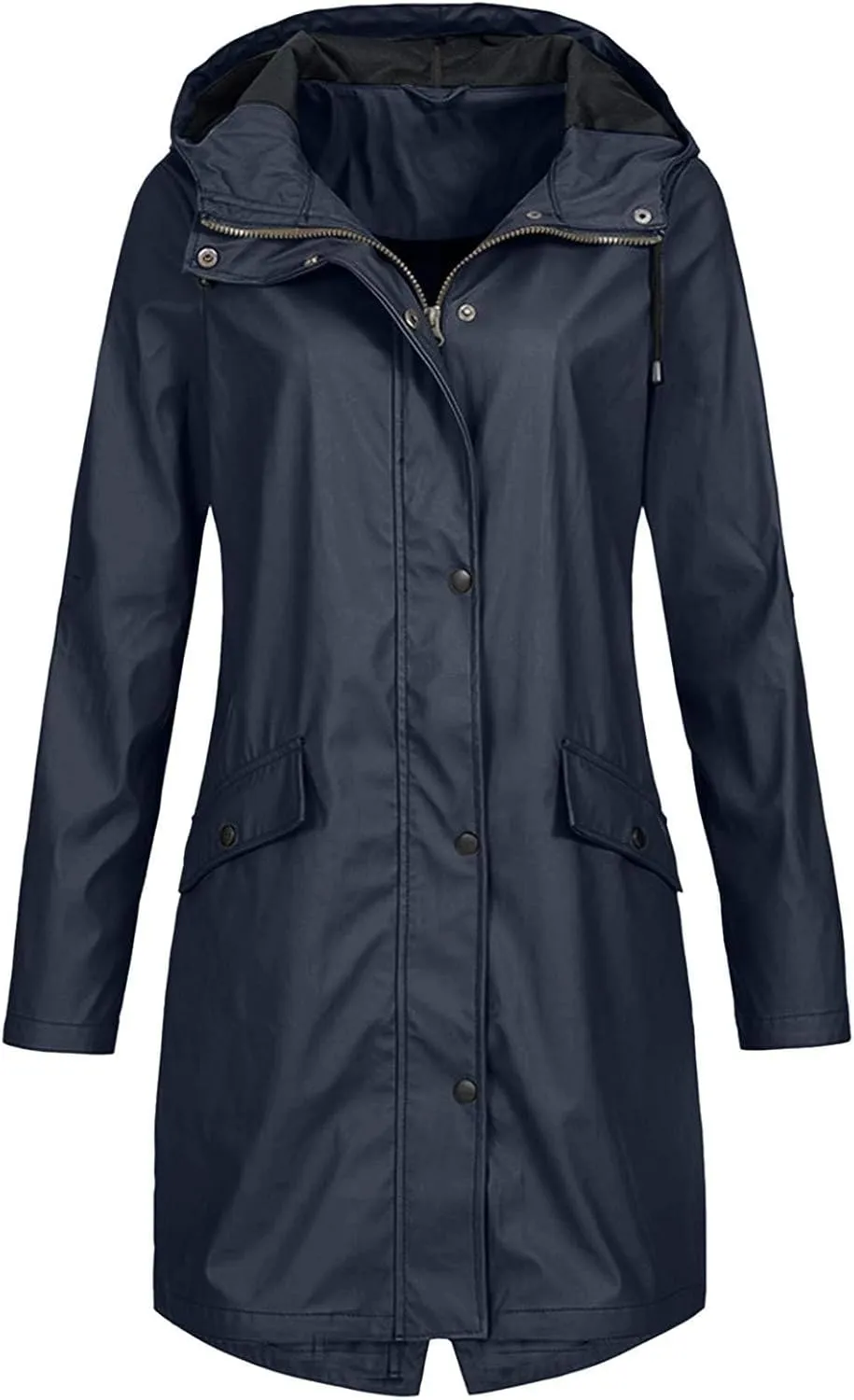 Raincoat for Women Long Sleeve Button Hooded Waterproof Raincoats Outdoor Long Active Windbreaker Jacket with Pockets
