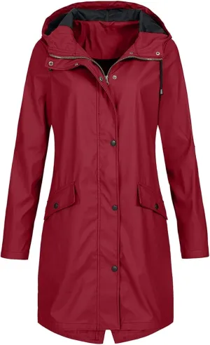 Raincoat for Women Long Sleeve Button Hooded Waterproof Raincoats Outdoor Long Active Windbreaker Jacket with Pockets