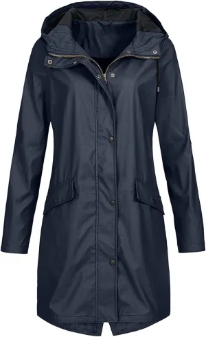 Raincoat for Women Long Sleeve Button Hooded Waterproof Raincoats Outdoor Long Active Windbreaker Jacket with Pockets
