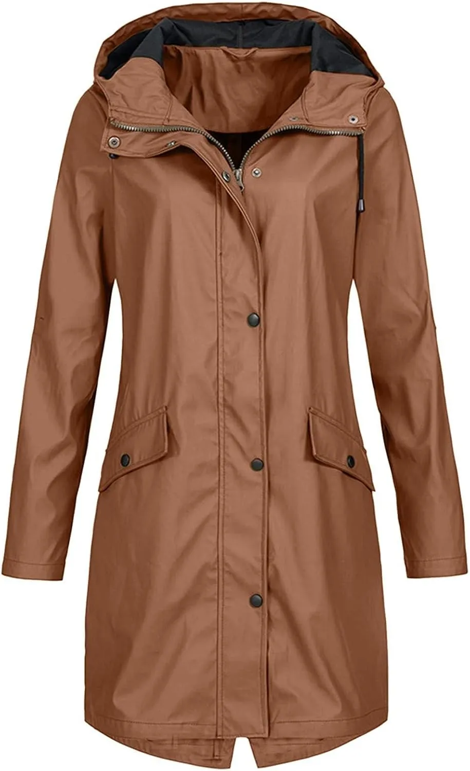 Raincoat for Women Long Sleeve Button Hooded Waterproof Raincoats Outdoor Long Active Windbreaker Jacket with Pockets