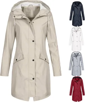 Raincoat for Women Long Sleeve Button Hooded Waterproof Raincoats Outdoor Long Active Windbreaker Jacket with Pockets