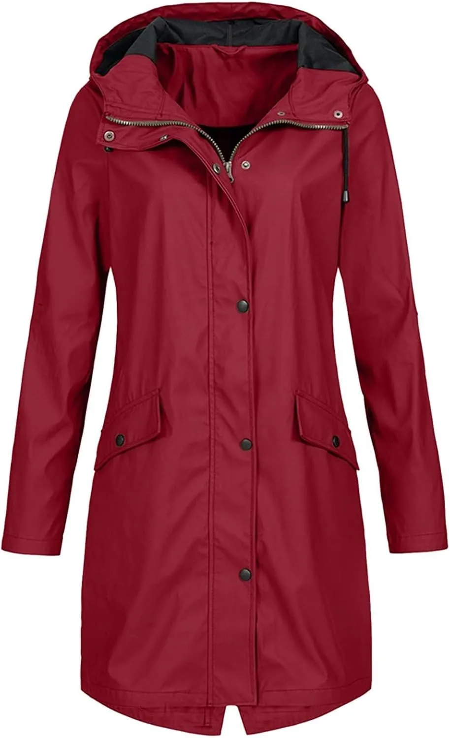 Raincoat for Women Long Sleeve Button Hooded Waterproof Raincoats Outdoor Long Active Windbreaker Jacket with Pockets