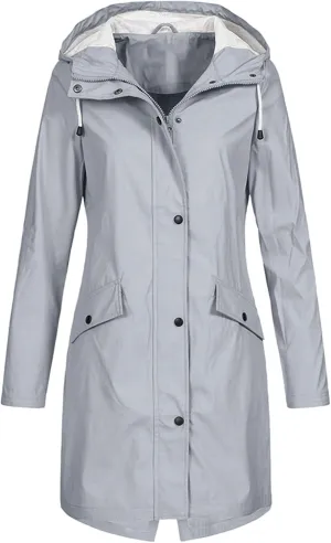 Raincoat for Women Long Sleeve Button Hooded Waterproof Raincoats Outdoor Long Active Windbreaker Jacket with Pockets