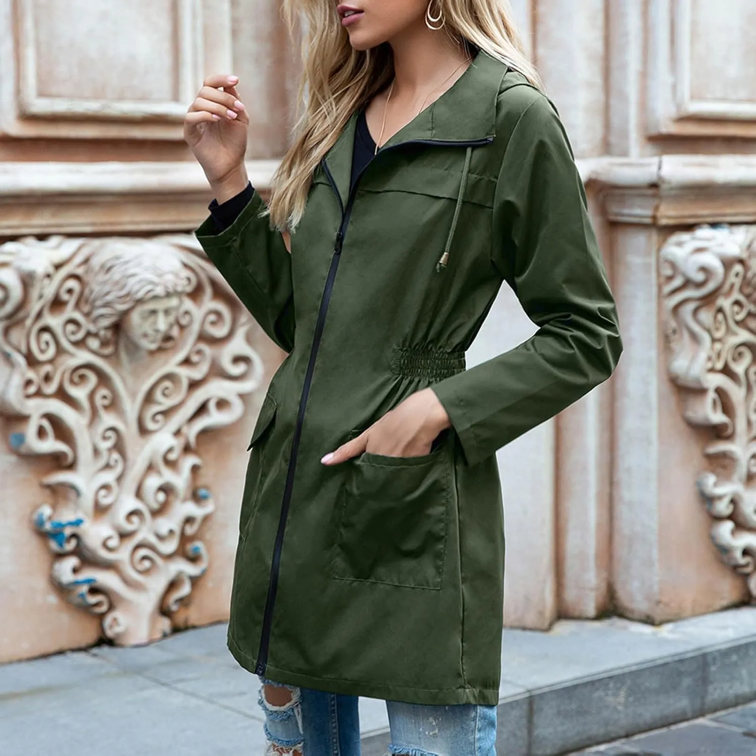 Raincoats for Women with Hood Lightweight Waterproof Rain Jacket Packable Outdoor Rain Coat Windproof Windbreaker Coat