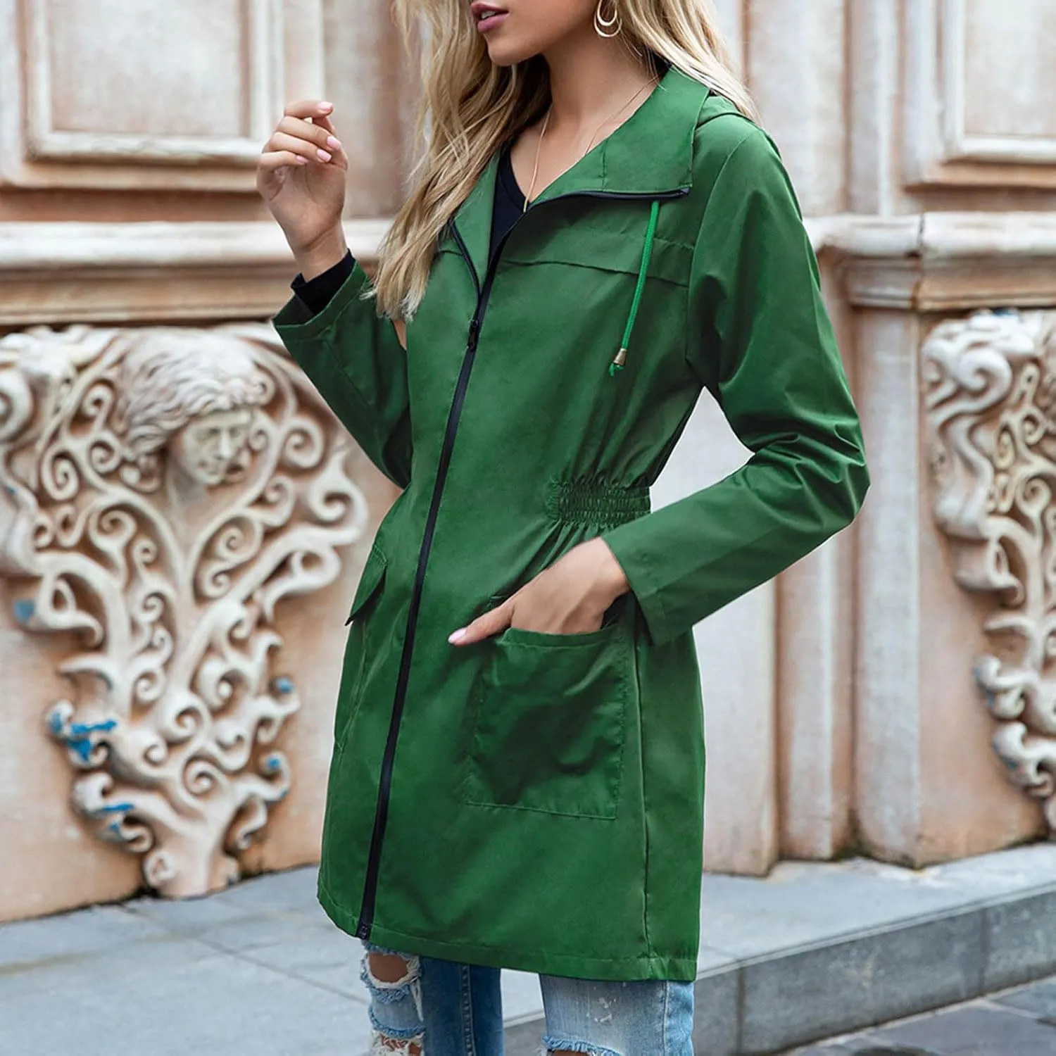 Raincoats for Women with Hood Lightweight Waterproof Rain Jacket Packable Outdoor Rain Coat Windproof Windbreaker Coat