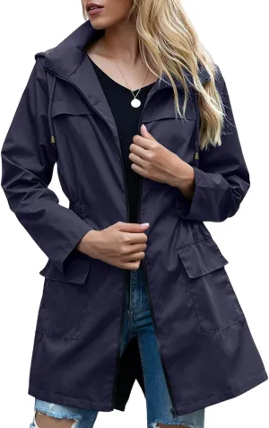 Raincoats for Women with Hood Lightweight Waterproof Rain Jacket Packable Outdoor Rain Coat Windproof Windbreaker Coat