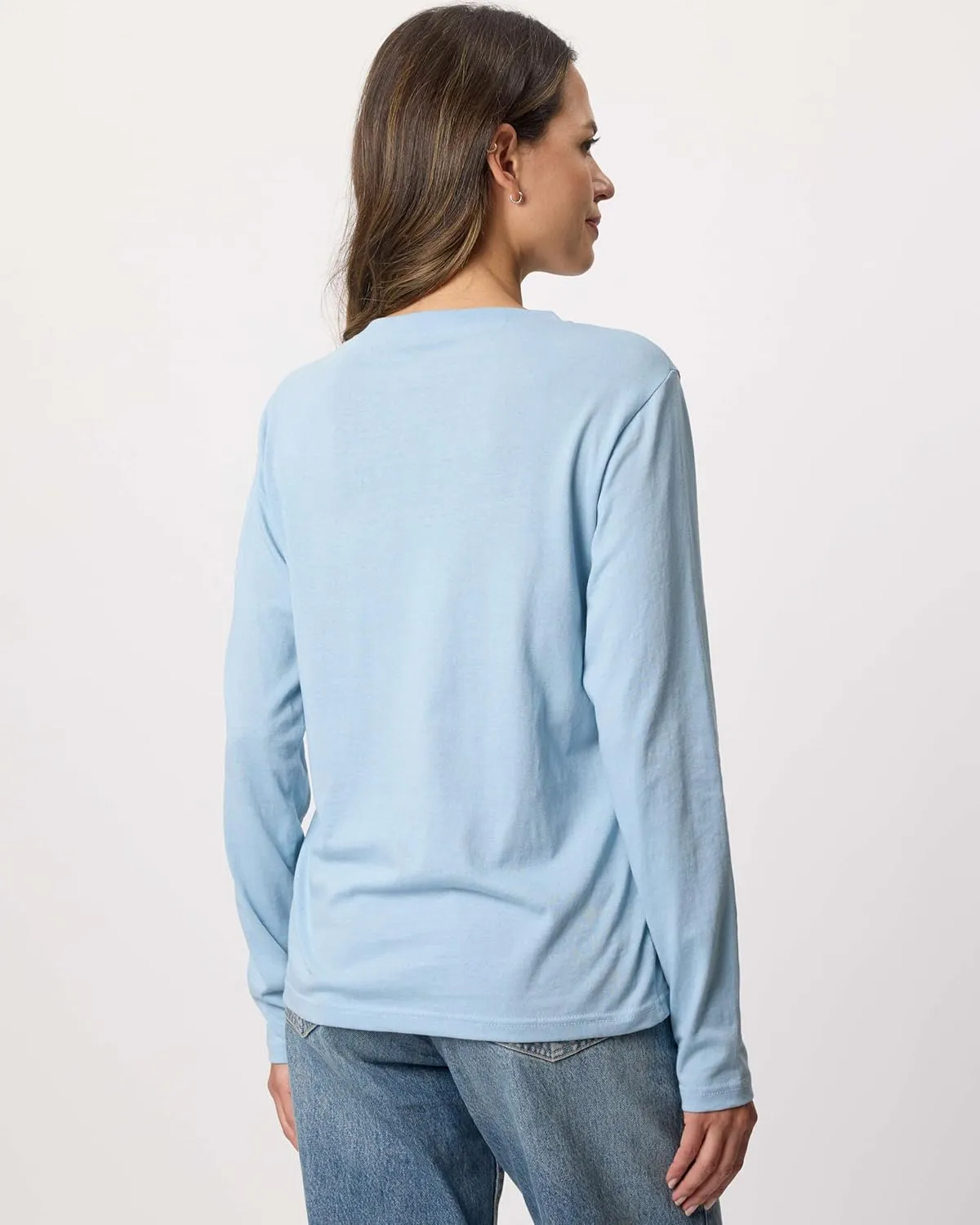 Real Essentials 4 Pack: Women's V-Neck Cotton Long-Sleeve T-Shirt (Available in Plus Size)