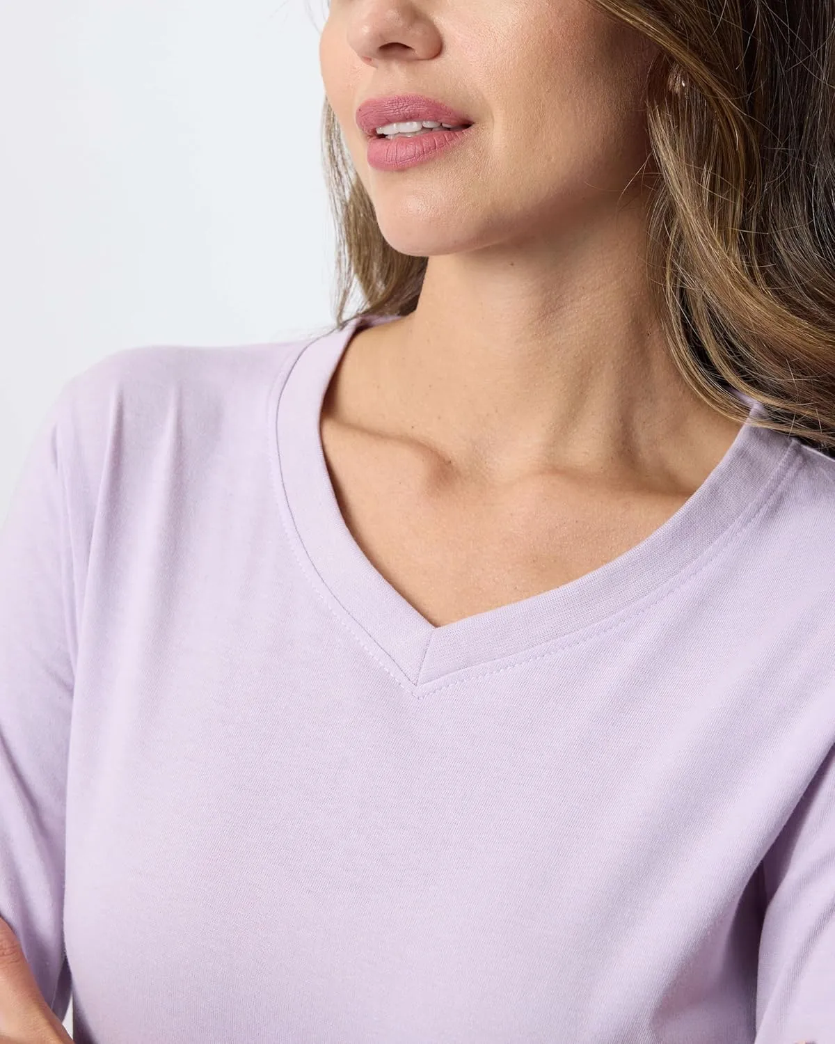 Real Essentials 4 Pack: Women's V-Neck Cotton Long-Sleeve T-Shirt (Available in Plus Size)