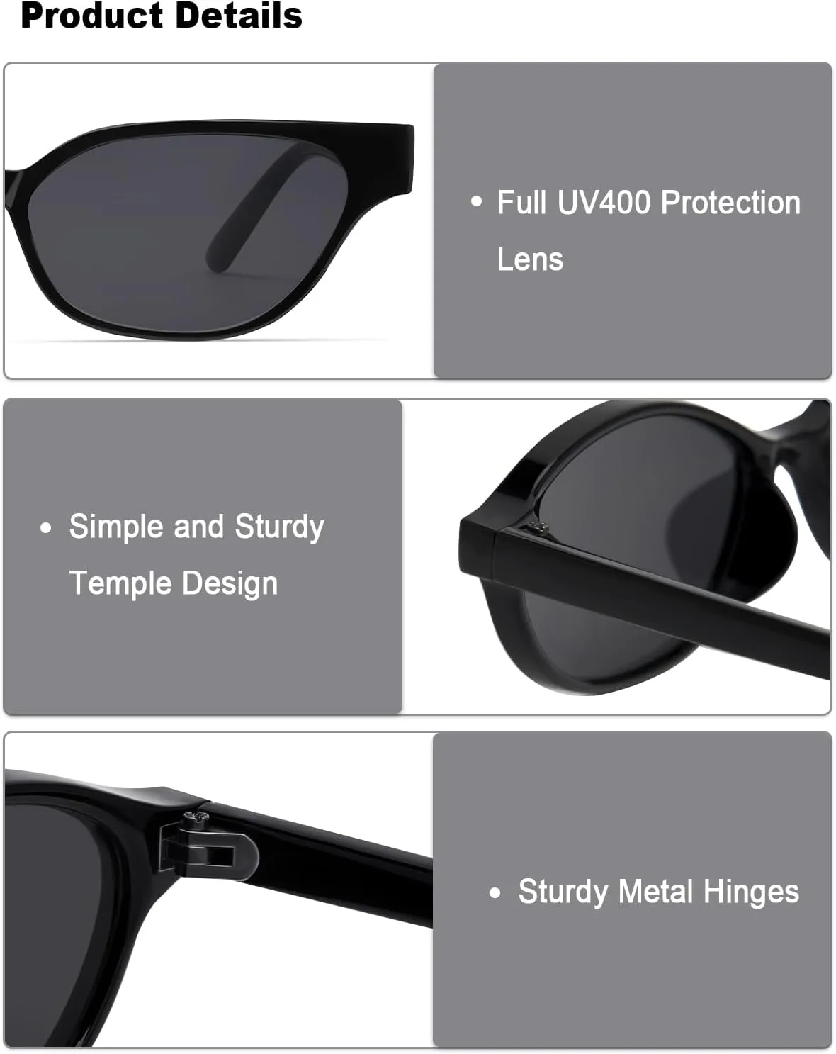 Retro Cat Eye Sunglasses for Women Small 90s Style Vintage Look Trendy Narrow Skinny Frame 2-Pack