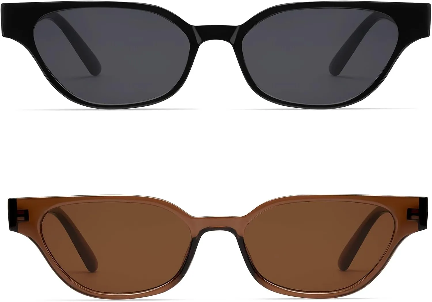 Retro Cat Eye Sunglasses for Women Small 90s Style Vintage Look Trendy Narrow Skinny Frame 2-Pack