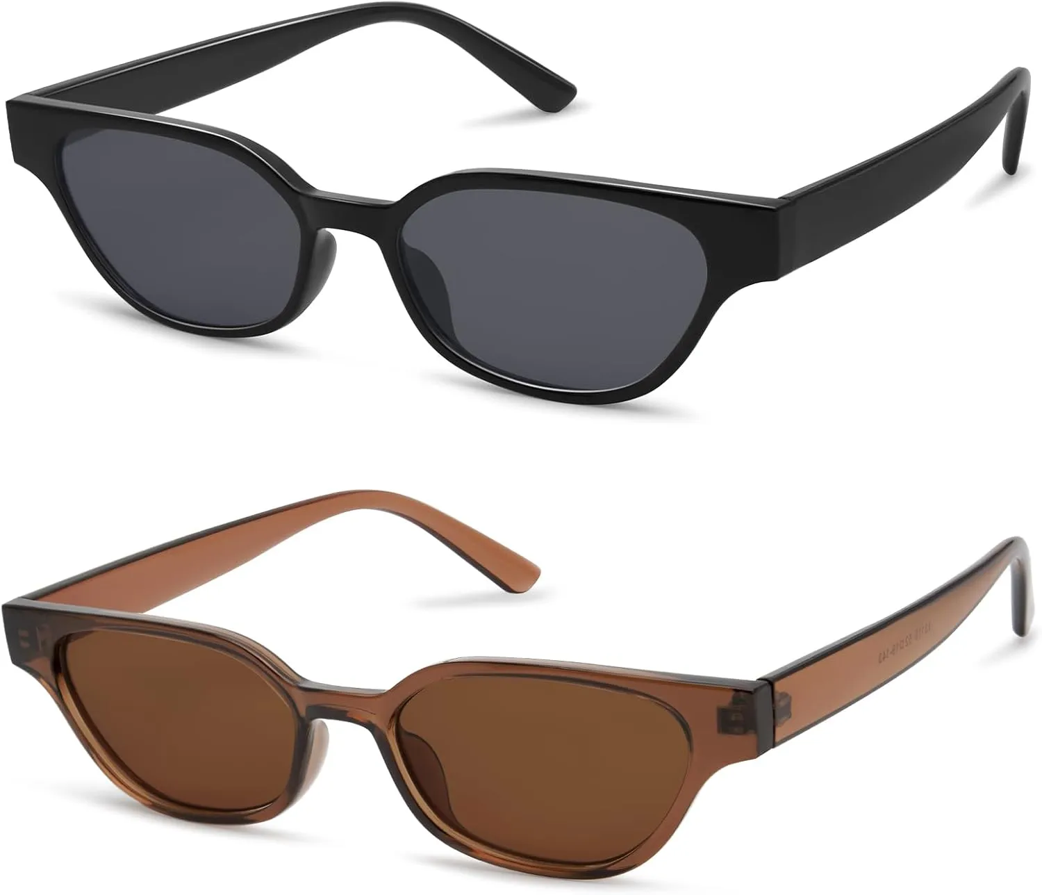 Retro Cat Eye Sunglasses for Women Small 90s Style Vintage Look Trendy Narrow Skinny Frame 2-Pack