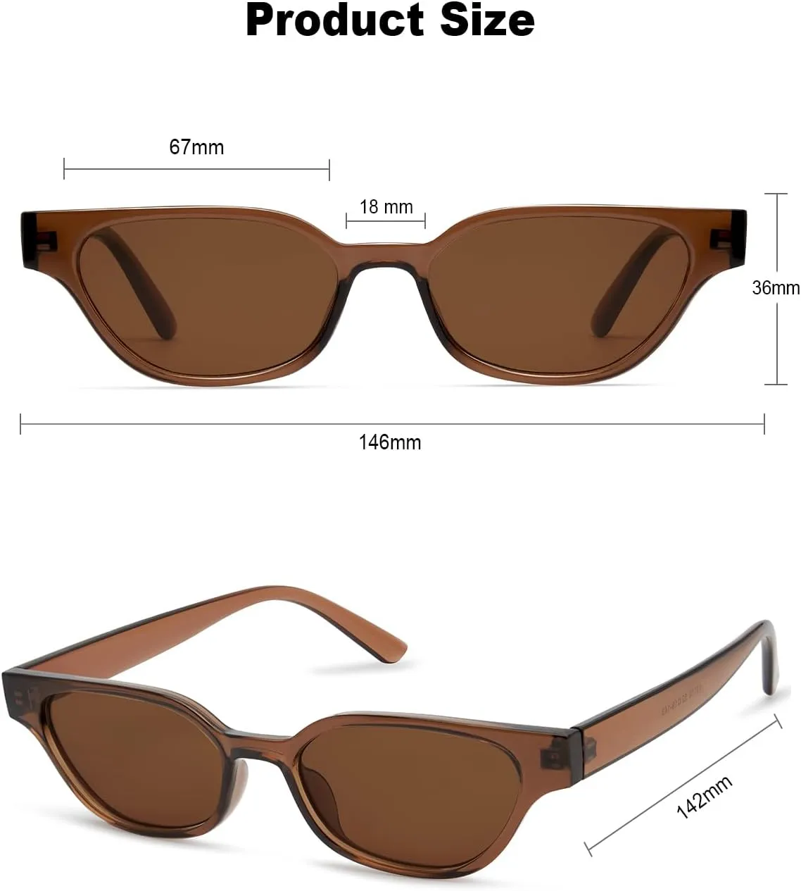 Retro Cat Eye Sunglasses for Women Small 90s Style Vintage Look Trendy Narrow Skinny Frame 2-Pack