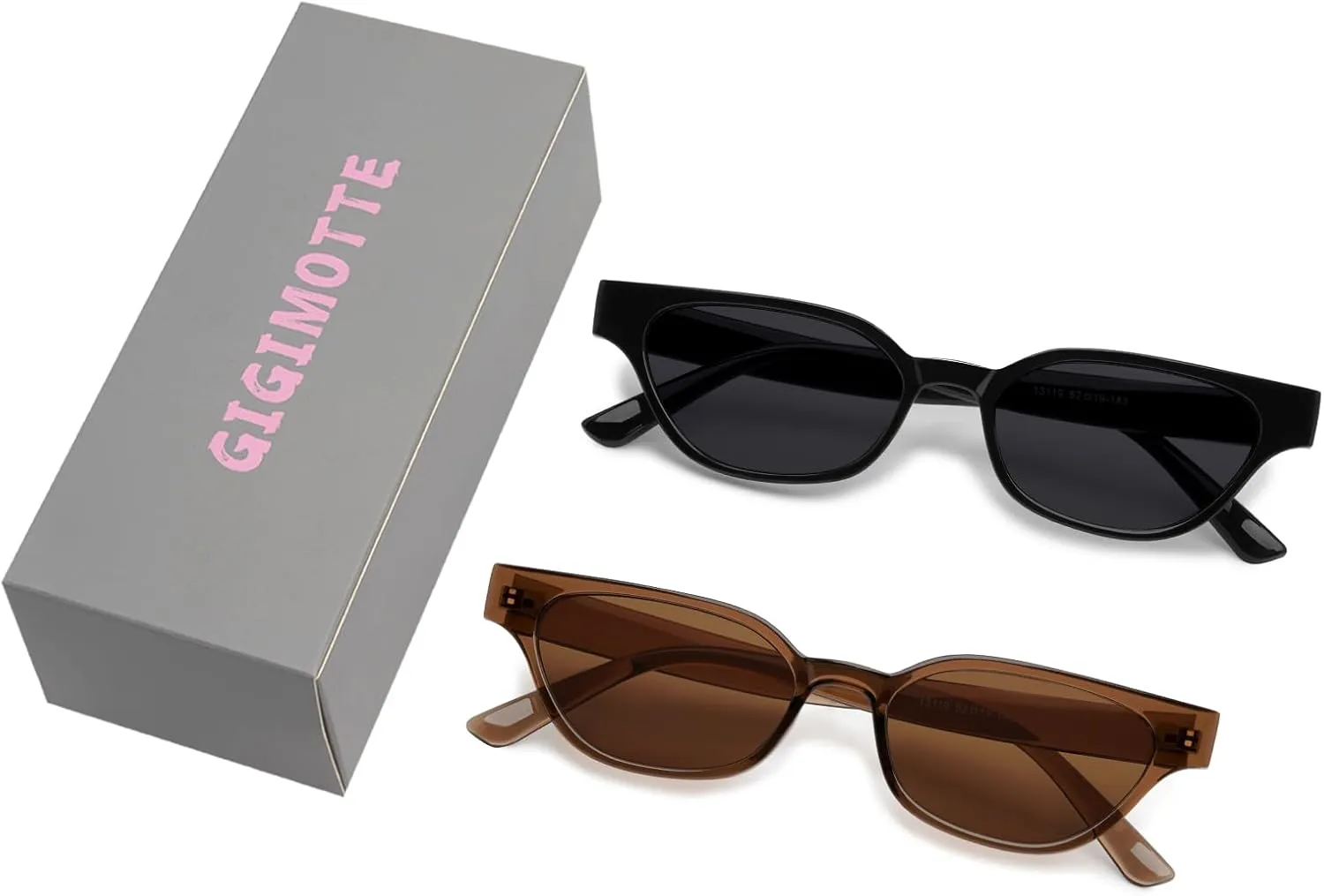 Retro Cat Eye Sunglasses for Women Small 90s Style Vintage Look Trendy Narrow Skinny Frame 2-Pack