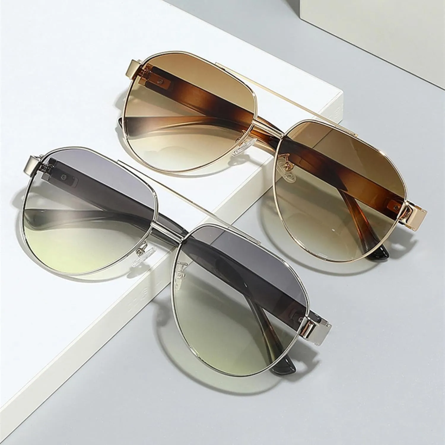 Retro Double Bridges Sunglasses Women Fashion Gradient Shades Uv400
