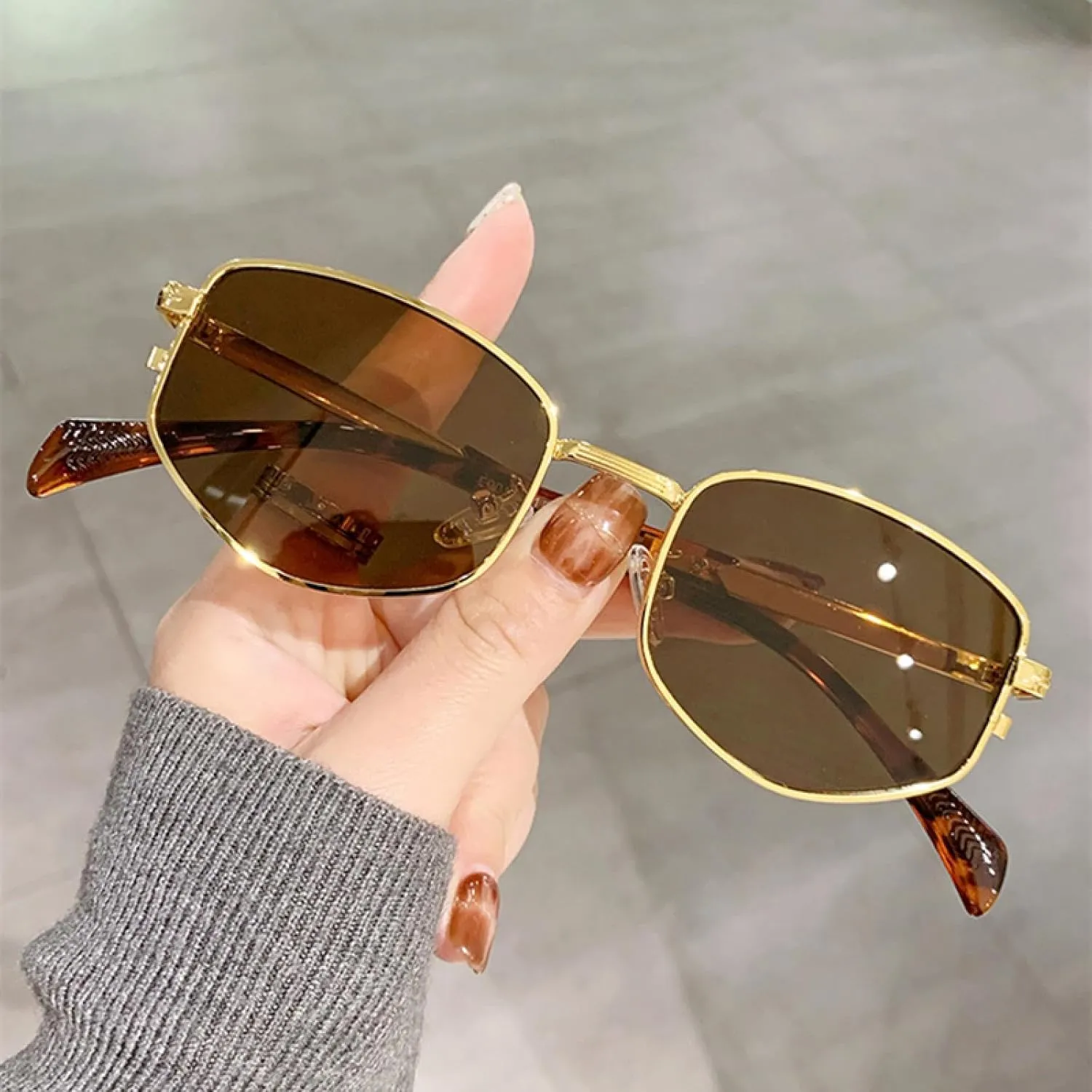 Retro Polygon Metal Women Luxury Sunglasses Fashion Gradient Shades Uv400 Men