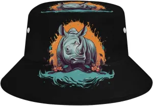 Rhino Wildlife Sun Hats Bucket Hat Wide Brim Fishing Hat Summer Hat for Fishing, Hiking, Camping