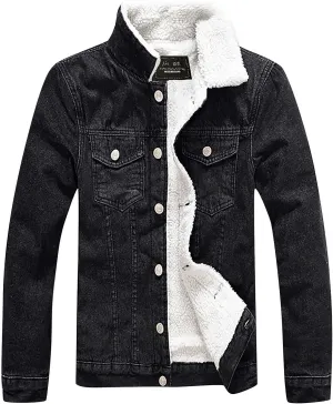 RTRDE Men's Lightweight Jackets Denim Sherpa Lined Jacket Winter Warm Coats Outwear Casual Jackets, L-6XL