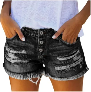 Rvidbe Jean Shorts for Women Juniors Casual Summer Comfy High Waisted Stretchy Ripped Denim Shorts with Pockets Women's Denim Shorts Jean Shorts Womens High Waisted