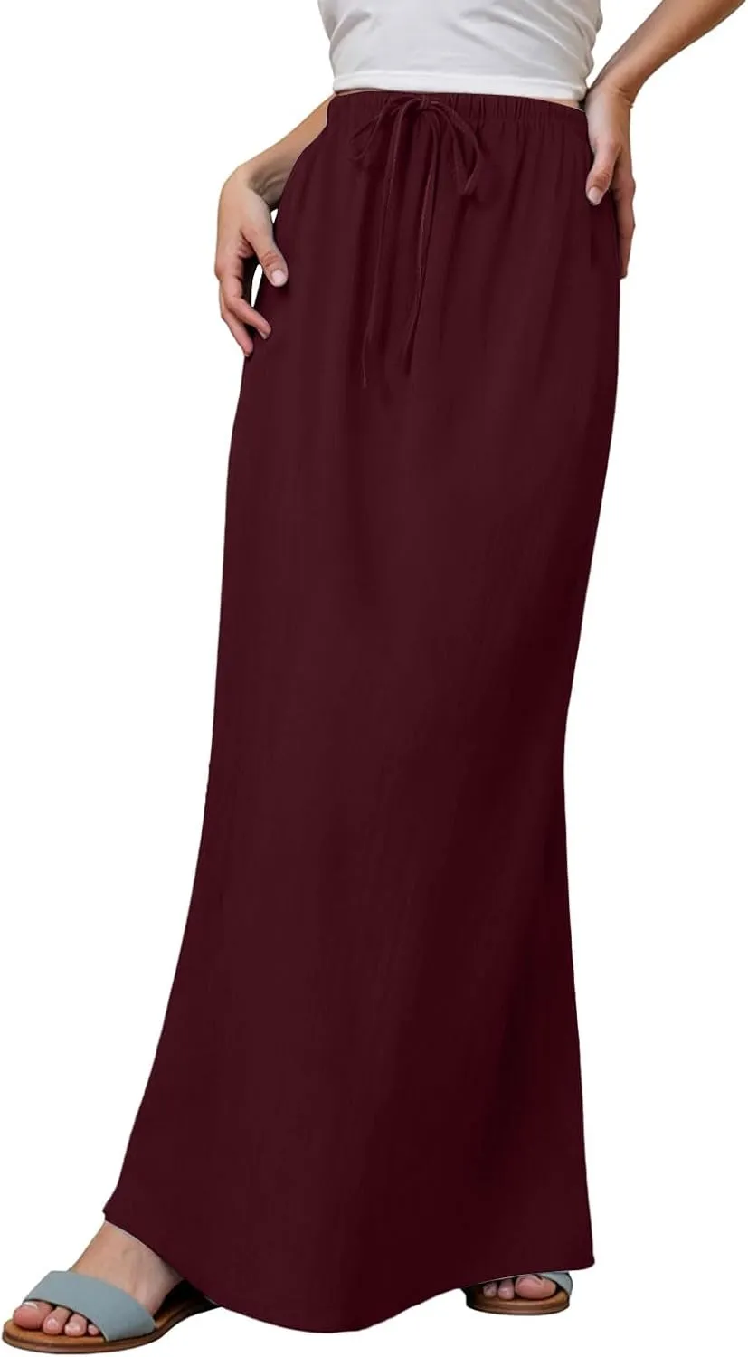 Rvidbe Spring Skirts for Women 2025 Summer Comfy Drawstring Sexy Low Waist Cotton Linen Skirts Vacation Boho Flowy Skirts