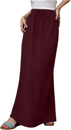 Rvidbe Spring Skirts for Women 2025 Summer Comfy Drawstring Sexy Low Waist Cotton Linen Skirts Vacation Boho Flowy Skirts