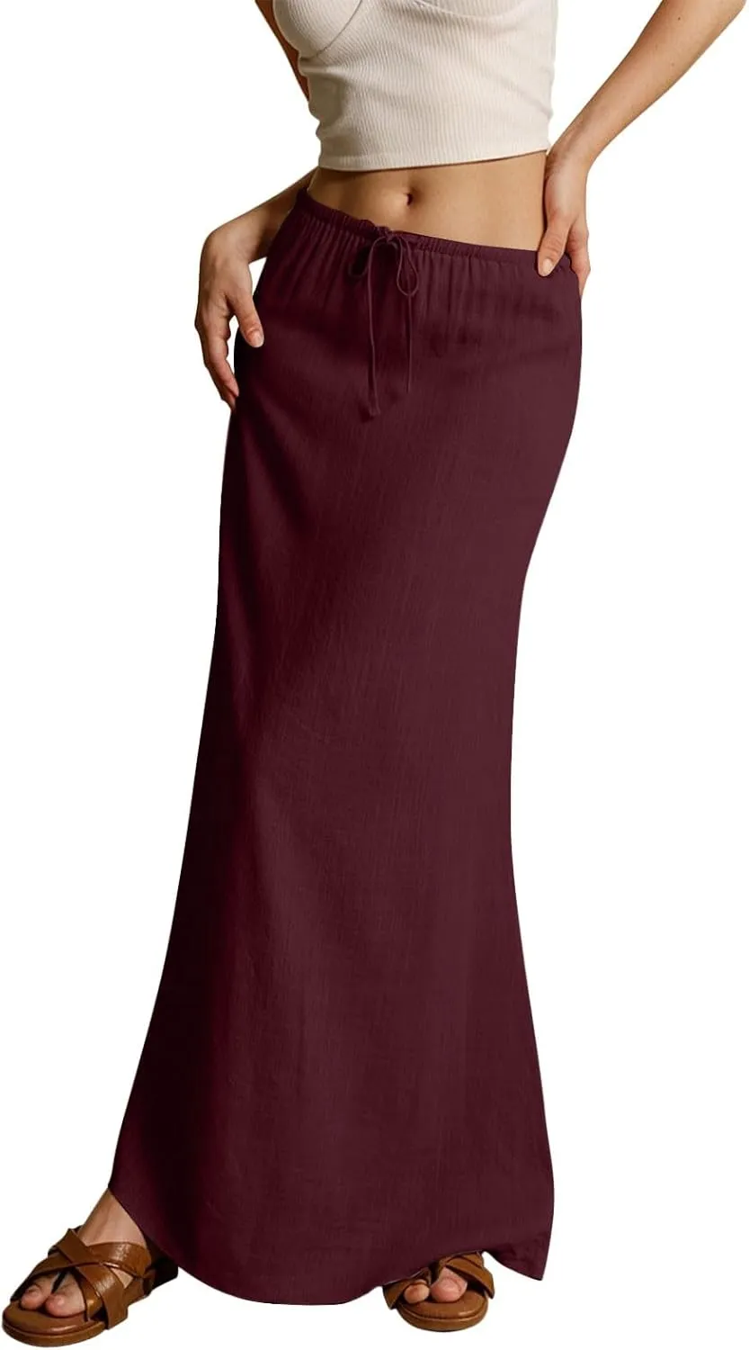 Rvidbe Spring Skirts for Women 2025 Summer Comfy Drawstring Sexy Low Waist Cotton Linen Skirts Vacation Boho Flowy Skirts
