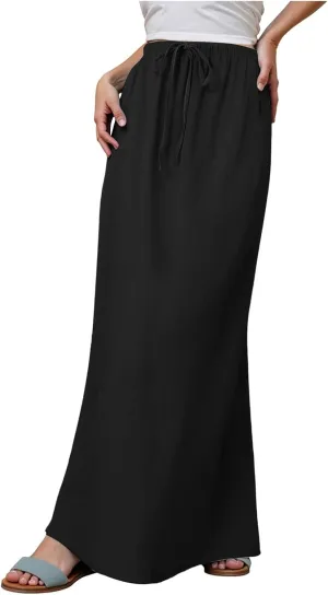 Rvidbe Spring Skirts for Women 2025 Summer Comfy Drawstring Sexy Low Waist Cotton Linen Skirts Vacation Boho Flowy Skirts