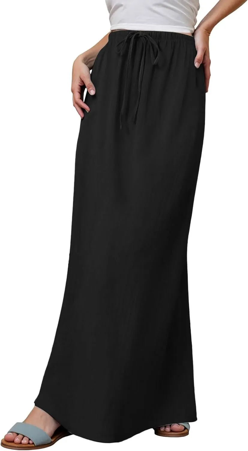 Rvidbe Spring Skirts for Women 2025 Summer Comfy Drawstring Sexy Low Waist Cotton Linen Skirts Vacation Boho Flowy Skirts