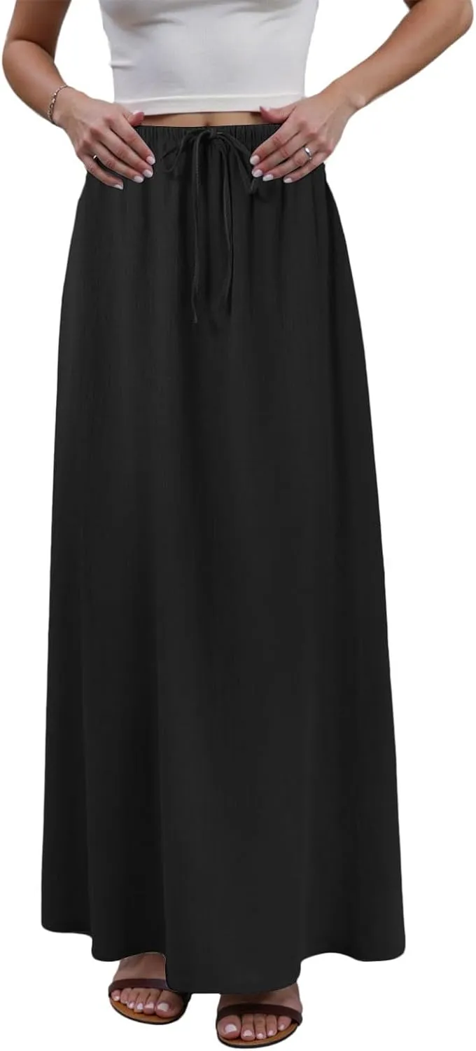 Rvidbe Spring Skirts for Women 2025 Summer Comfy Drawstring Sexy Low Waist Cotton Linen Skirts Vacation Boho Flowy Skirts
