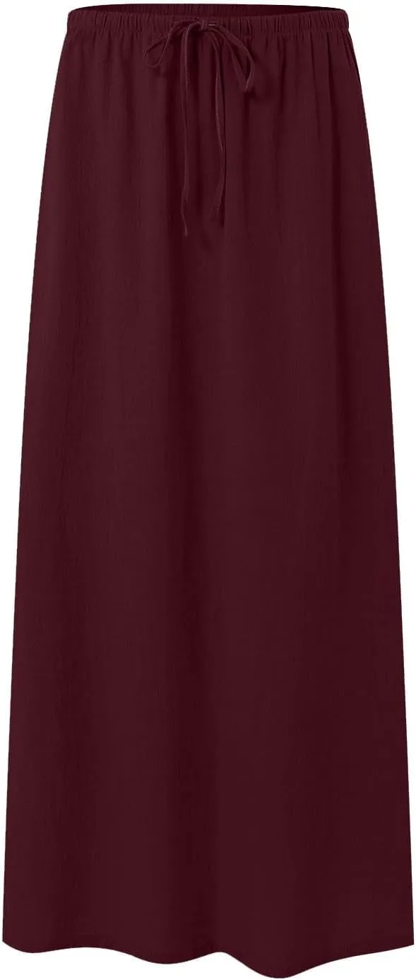 Rvidbe Spring Skirts for Women 2025 Summer Comfy Drawstring Sexy Low Waist Cotton Linen Skirts Vacation Boho Flowy Skirts